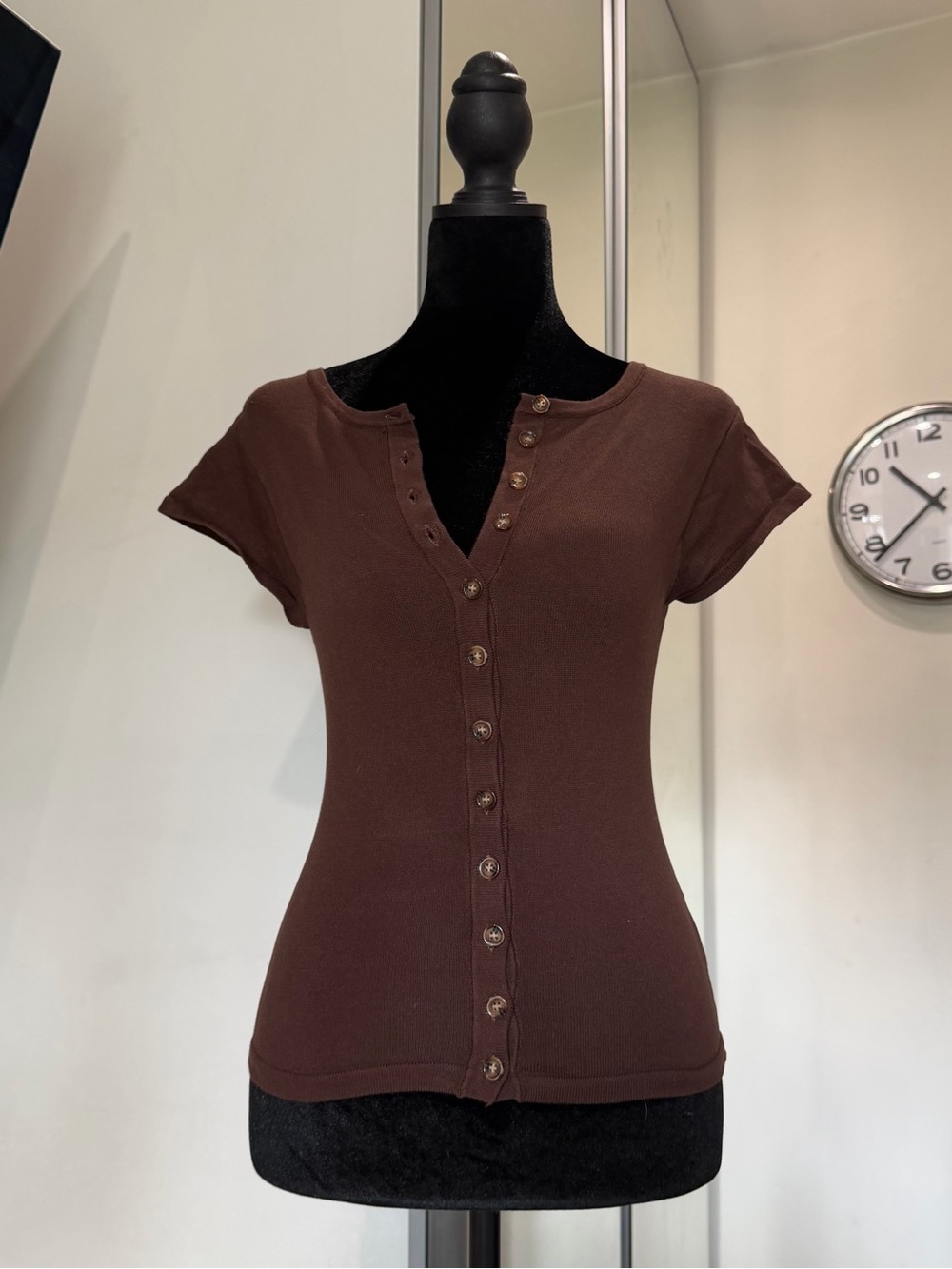 Motel Rocks Elmira Brown Flat Knit Short Sleeve
Button Up Top